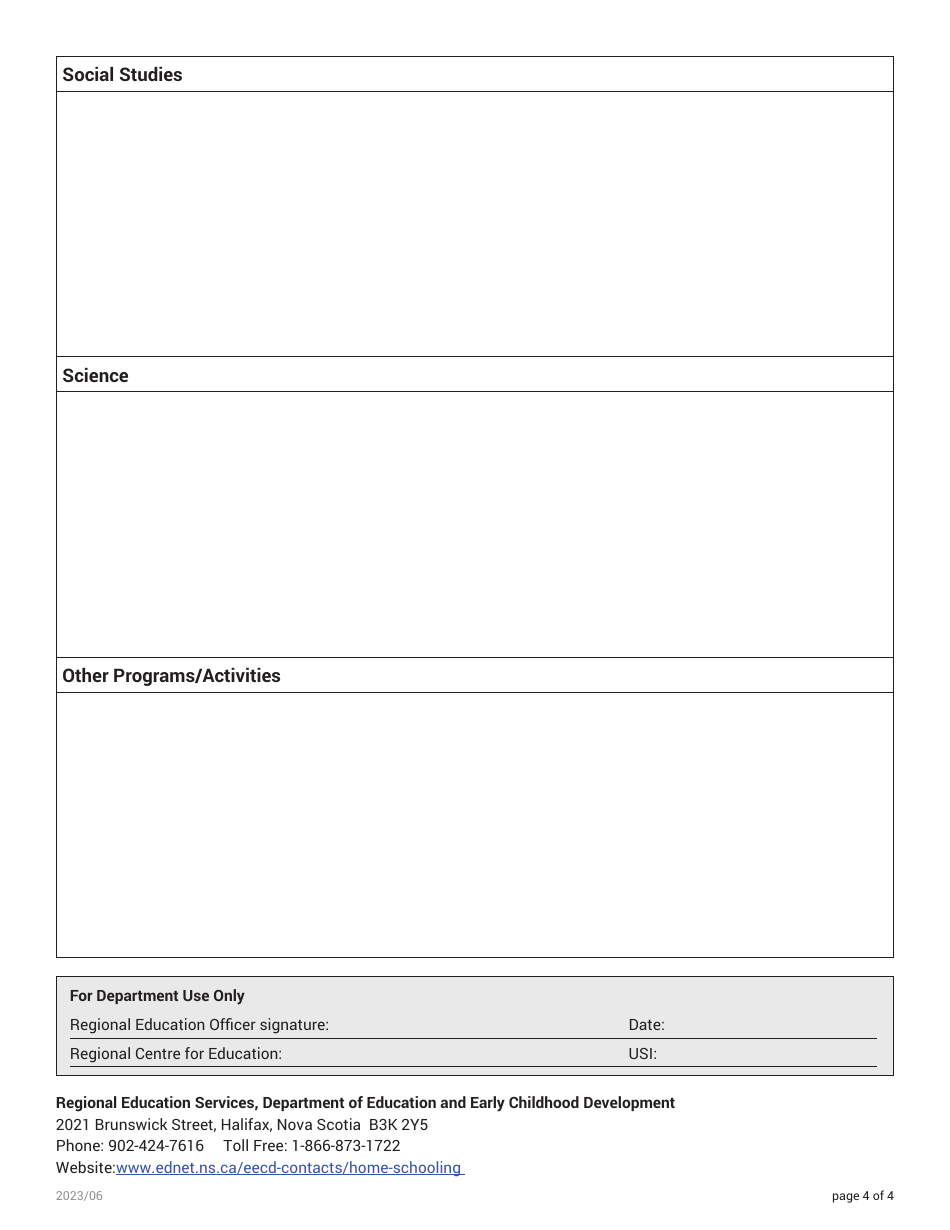 Home Schooling Registration Form - Nova Scotia, Canada, Page 4