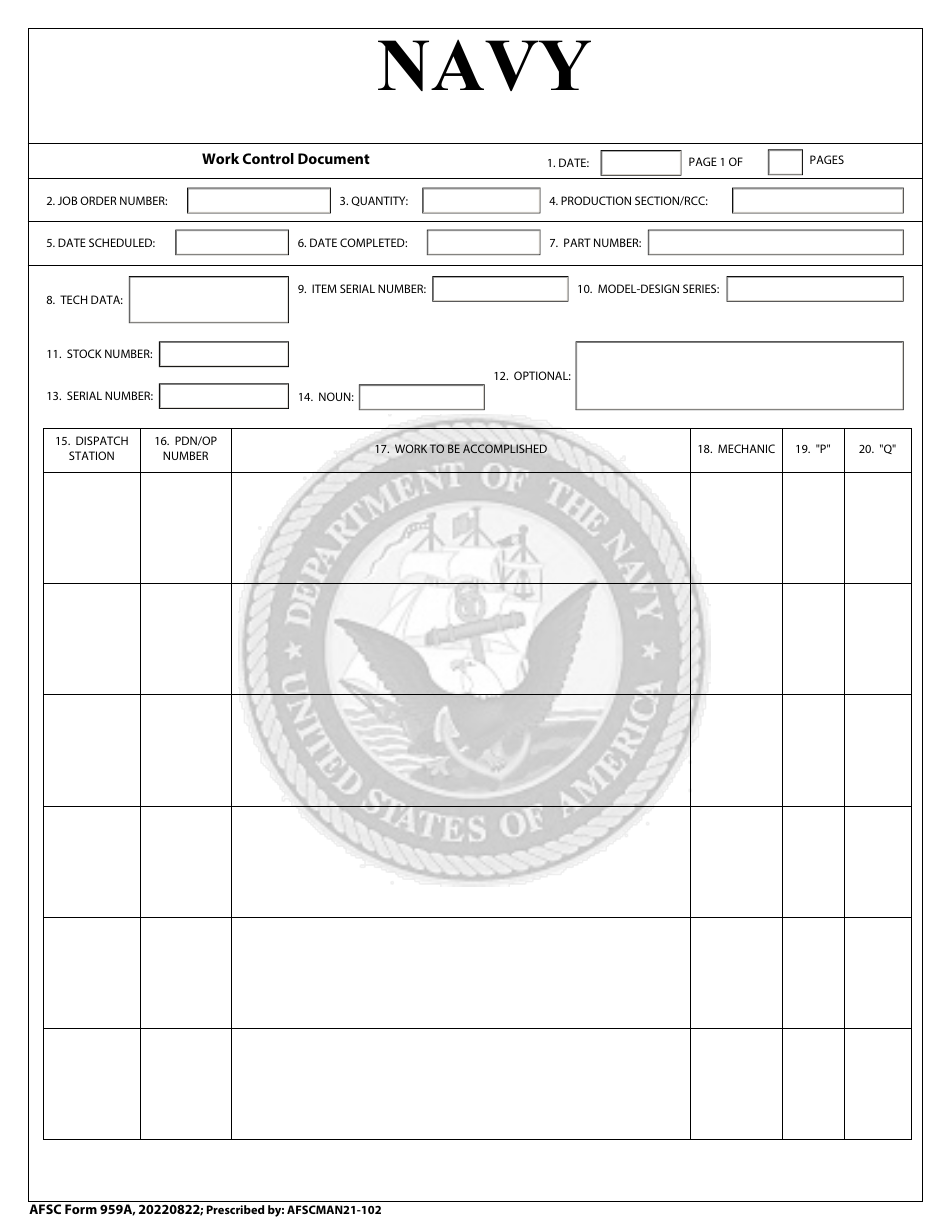 AFSC Form 959A - Fill Out, Sign Online and Download Fillable PDF ...