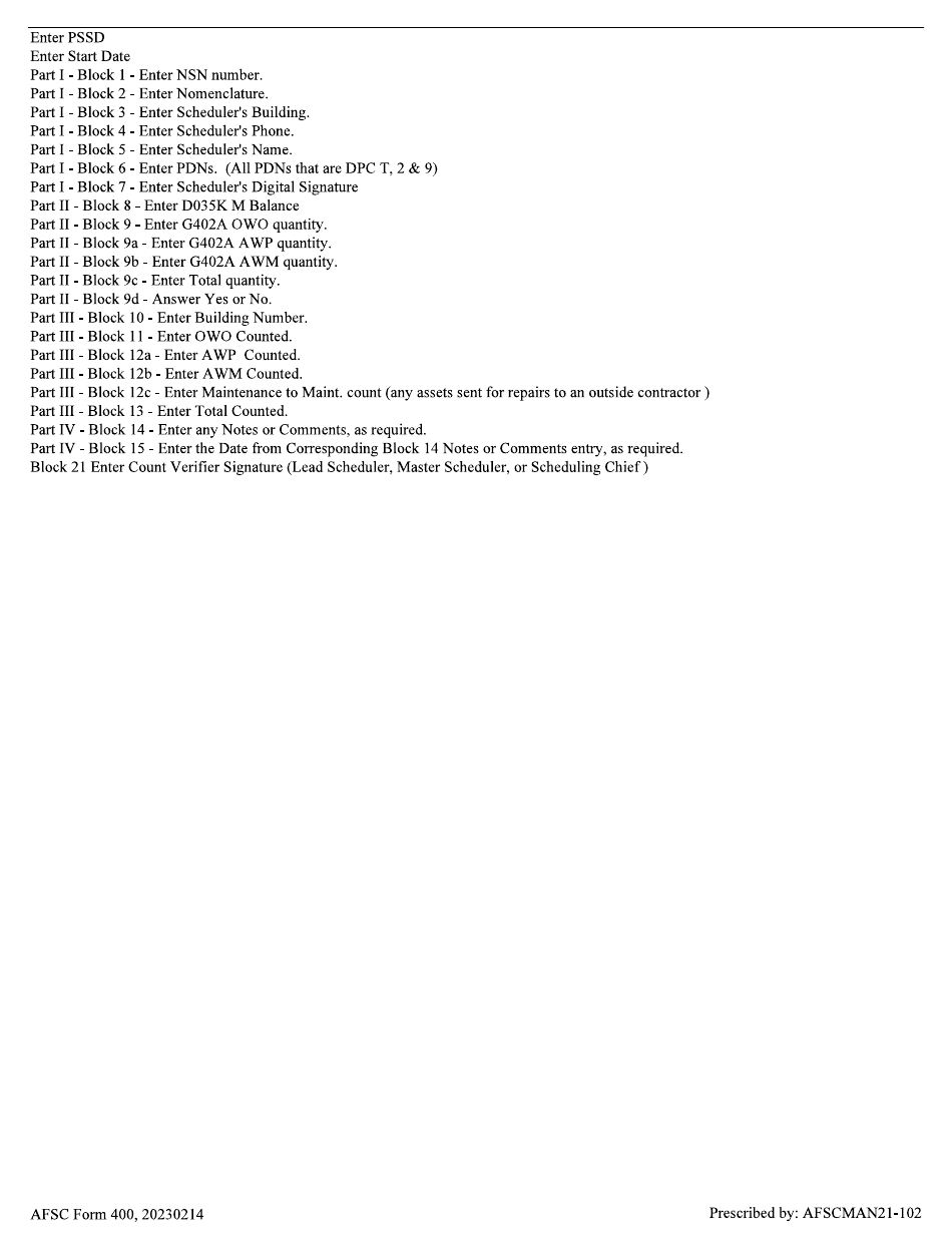 AFSC Form 400 AFSC Inventory Count Sheet, Page 2