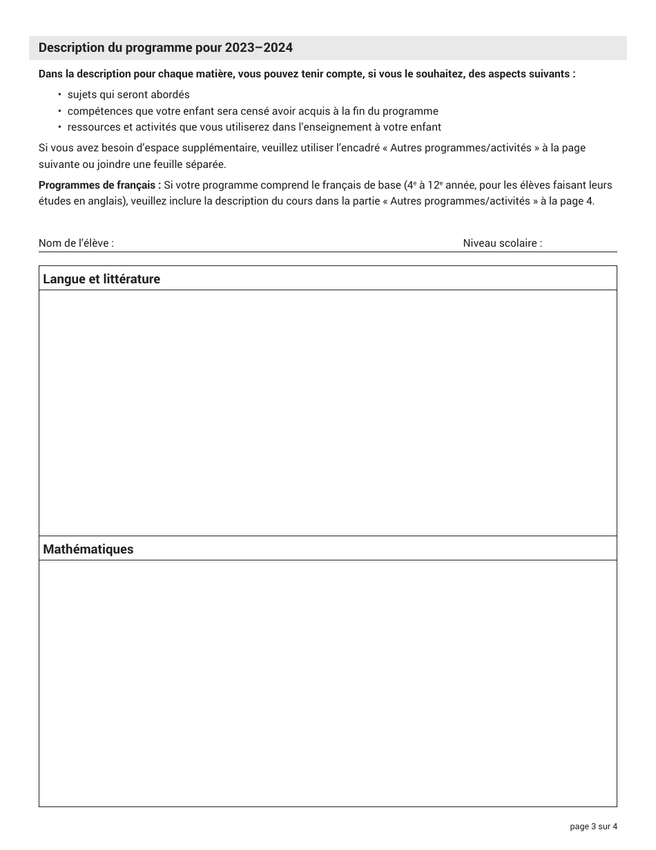 Formulaire Dinscription Pour Lenseignement a Domicile - Nova Scotia, Canada (French), Page 3