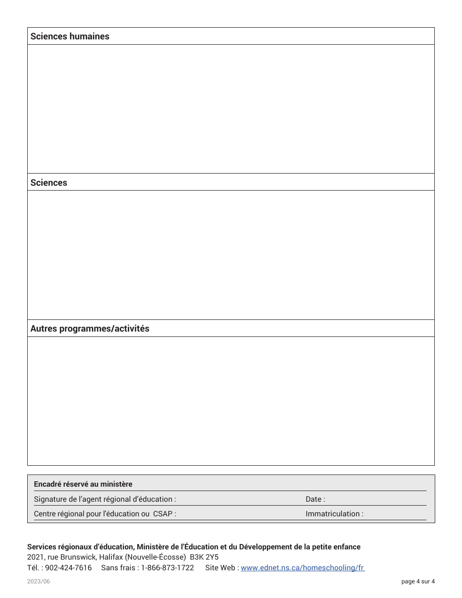 Formulaire Dinscription Pour Lenseignement a Domicile - Nova Scotia, Canada (French), Page 4