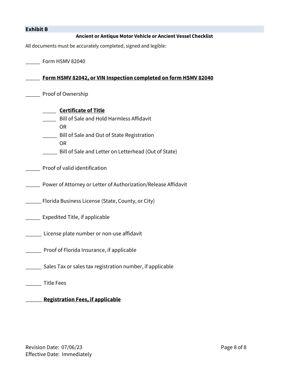 Form TL-72 Motor Vehicle Procedure Manual - Title and Lien - Ancient or Antique Motor Vehicles or Antique Vessels - Florida, Page 8