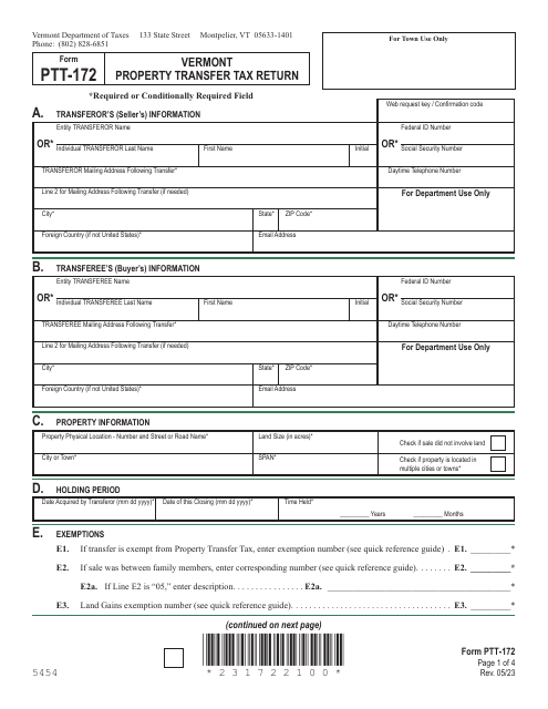 Form PTT-172  Printable Pdf