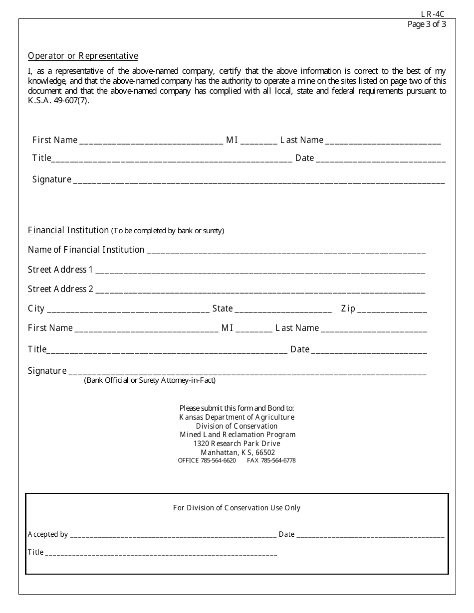 Form LR-4C Assignment of Cash Bond - Kansas, Page 3