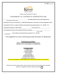 Form LR-4D Assignment of Corporate Demonstration - Mined Land Reclamation Program - Kansas