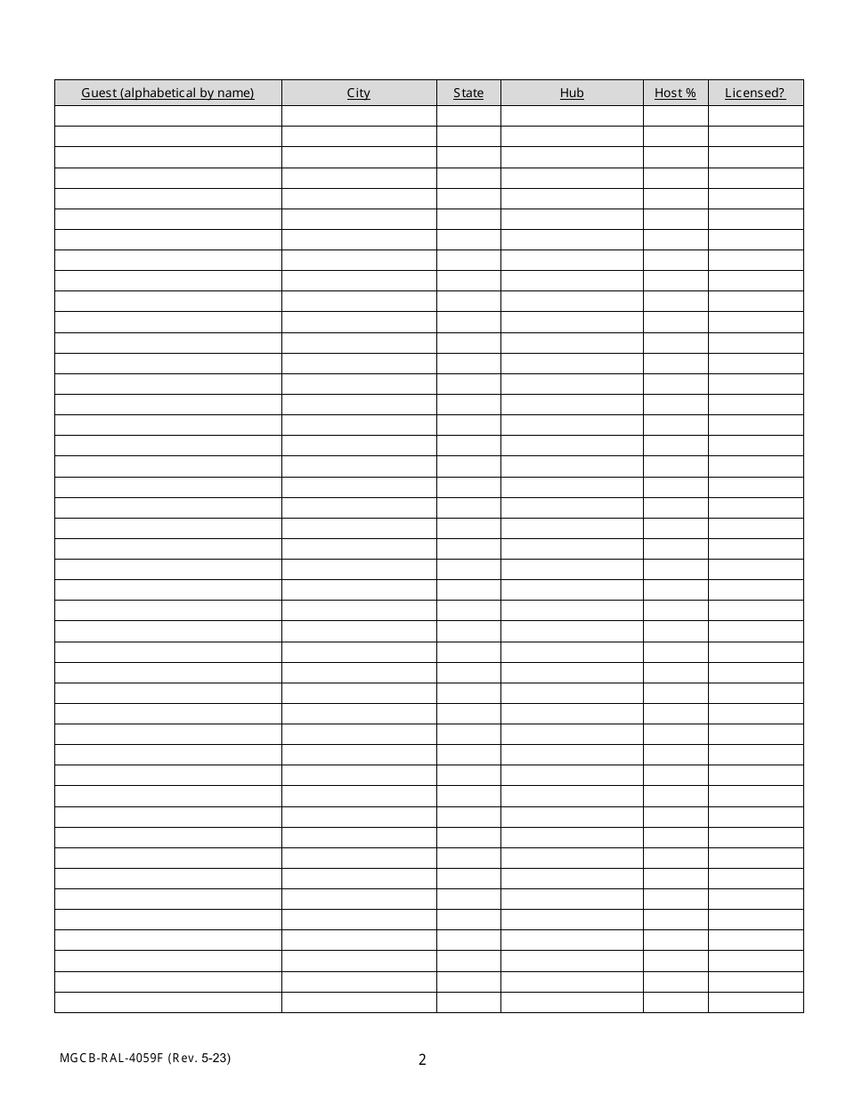 Form MGCB-RAL-4059F Attachment F Race Meeting License Application - Interstate Export Simulcast Associations Form - Michigan, Page 2