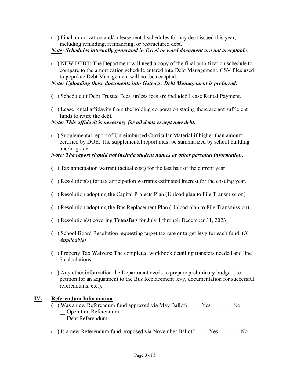 School Corporation Budget Information for Review Purposes - Indiana, Page 3