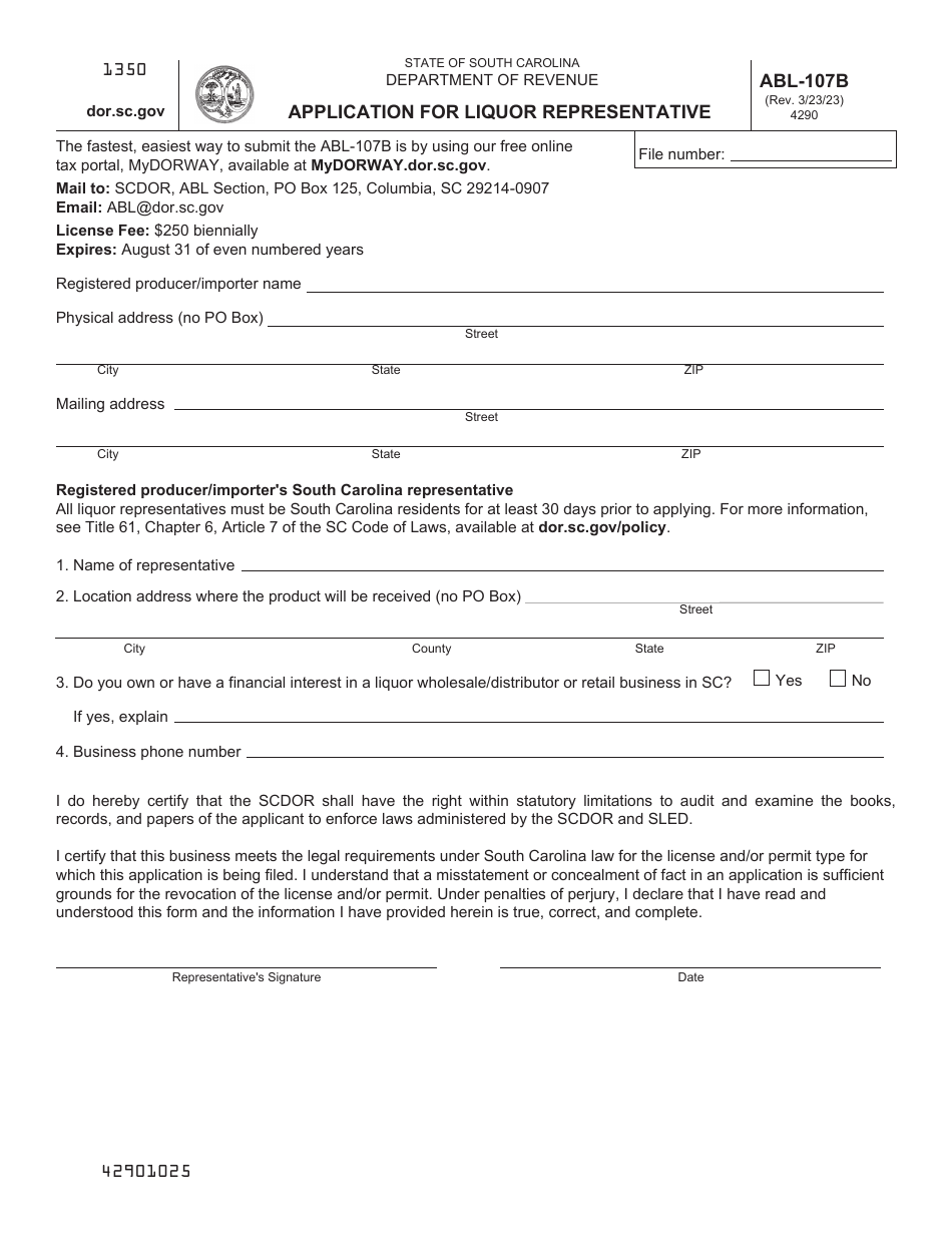 Form ABL-107 Application for Registration of Alcoholic Liquor Producer or Importer - South Carolina, Page 4