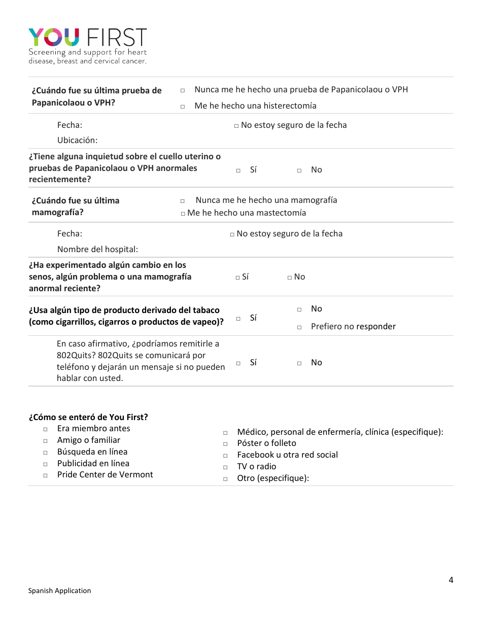 Solicitud Para Membresia De You First - Vermont (Spanish), Page 4