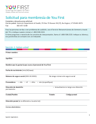 Document preview: Solicitud Para Membresia De You First - Vermont (Spanish)