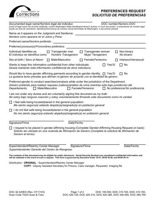 Form DOC02-420ES  Printable Pdf