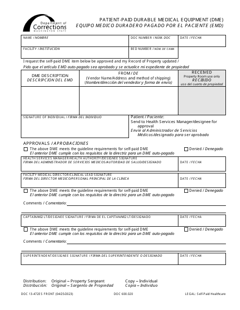 Form DOC13-472ES  Printable Pdf