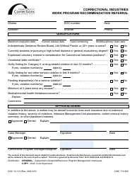 Document preview: Form DOC10-114 Correctional Industries Work Program Recommendation Referral - Washington
