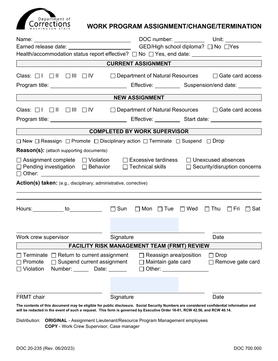 Form DOC20-235 Download Printable PDF or Fill Online Work Program ...