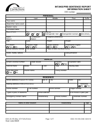 Document preview: Form DOC20-155 Intake/Pre-sentence Report Information Sheet - Washington