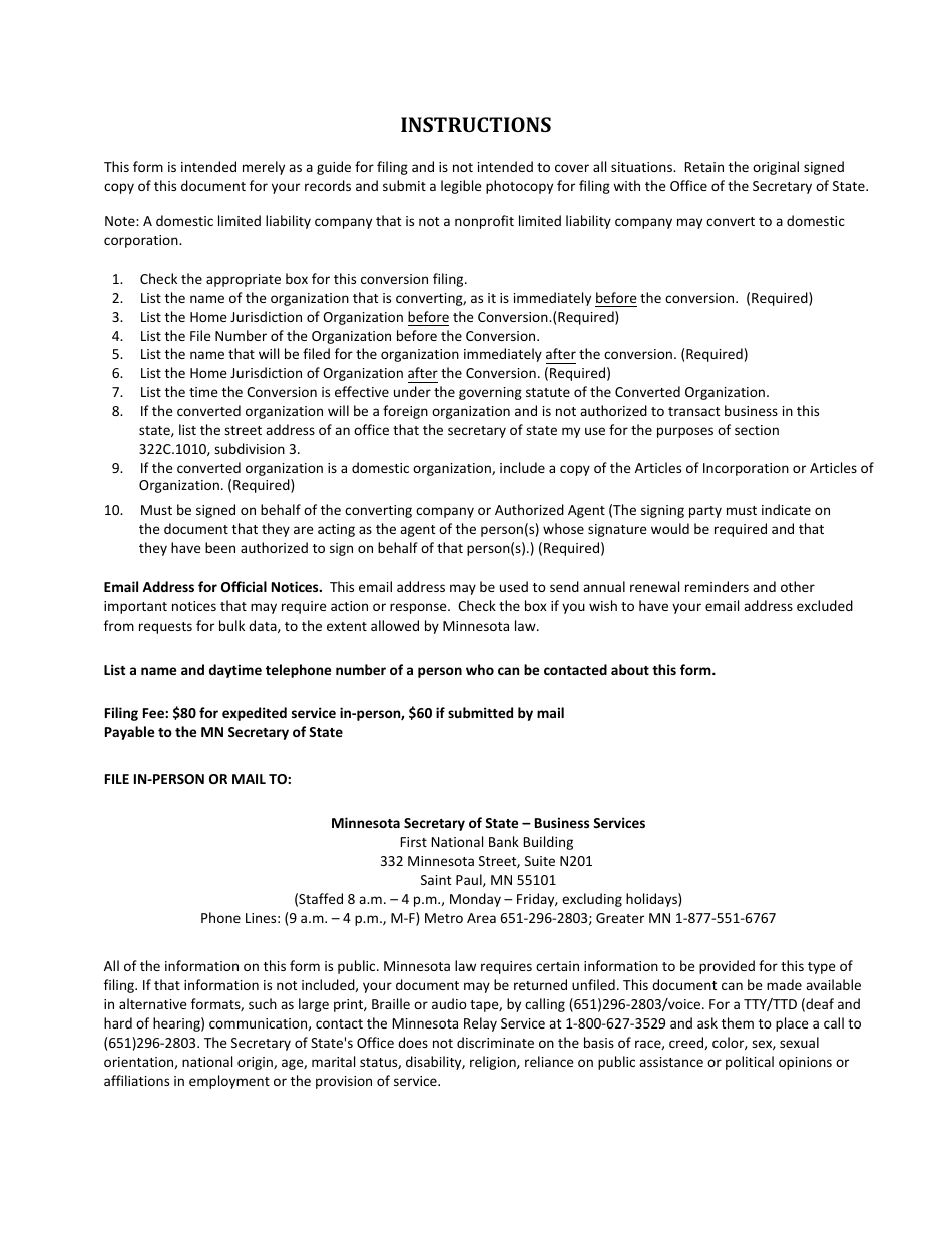 Articles of Conversion Under Chapter 322c - Minnesota, Page 3
