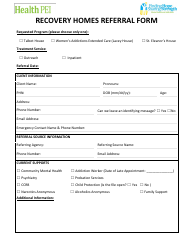 Document preview: Recovery Homes Referral Form - Prince Edward Island, Canada