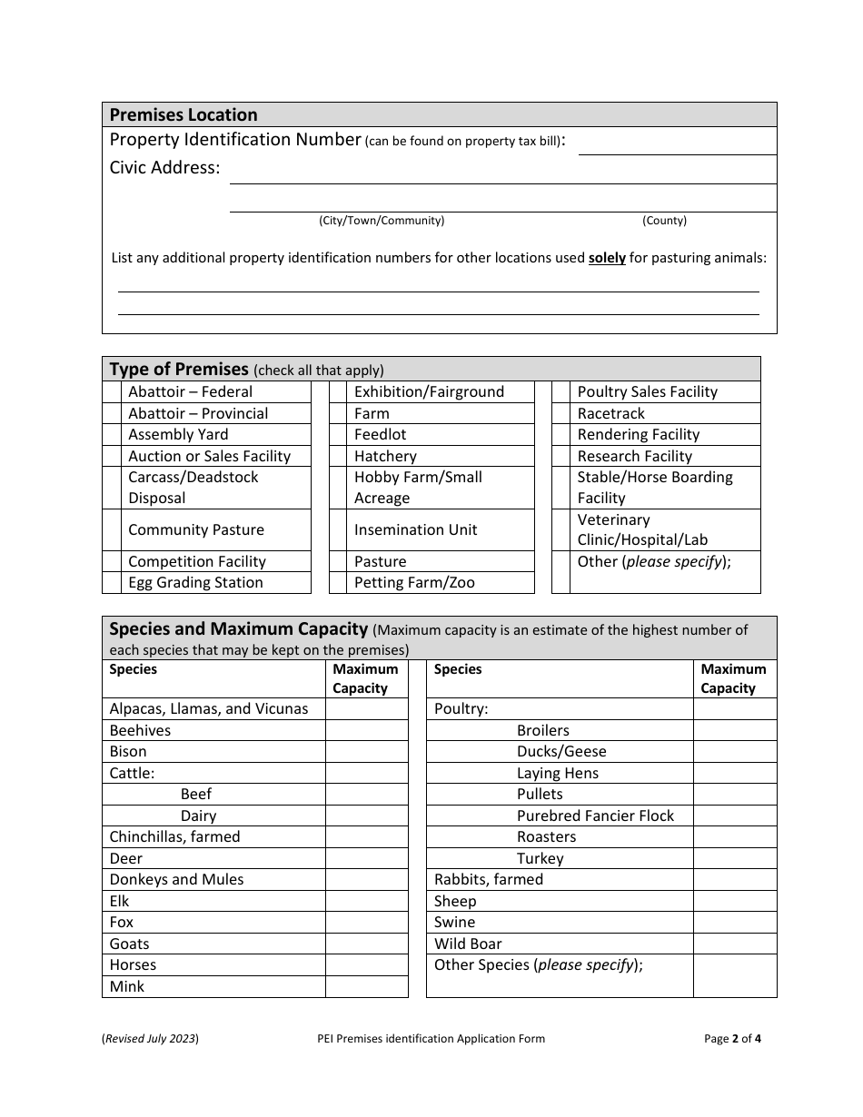 Pei Livestock and Poultry Premises Identification Application - Prince Edward Island, Canada, Page 2