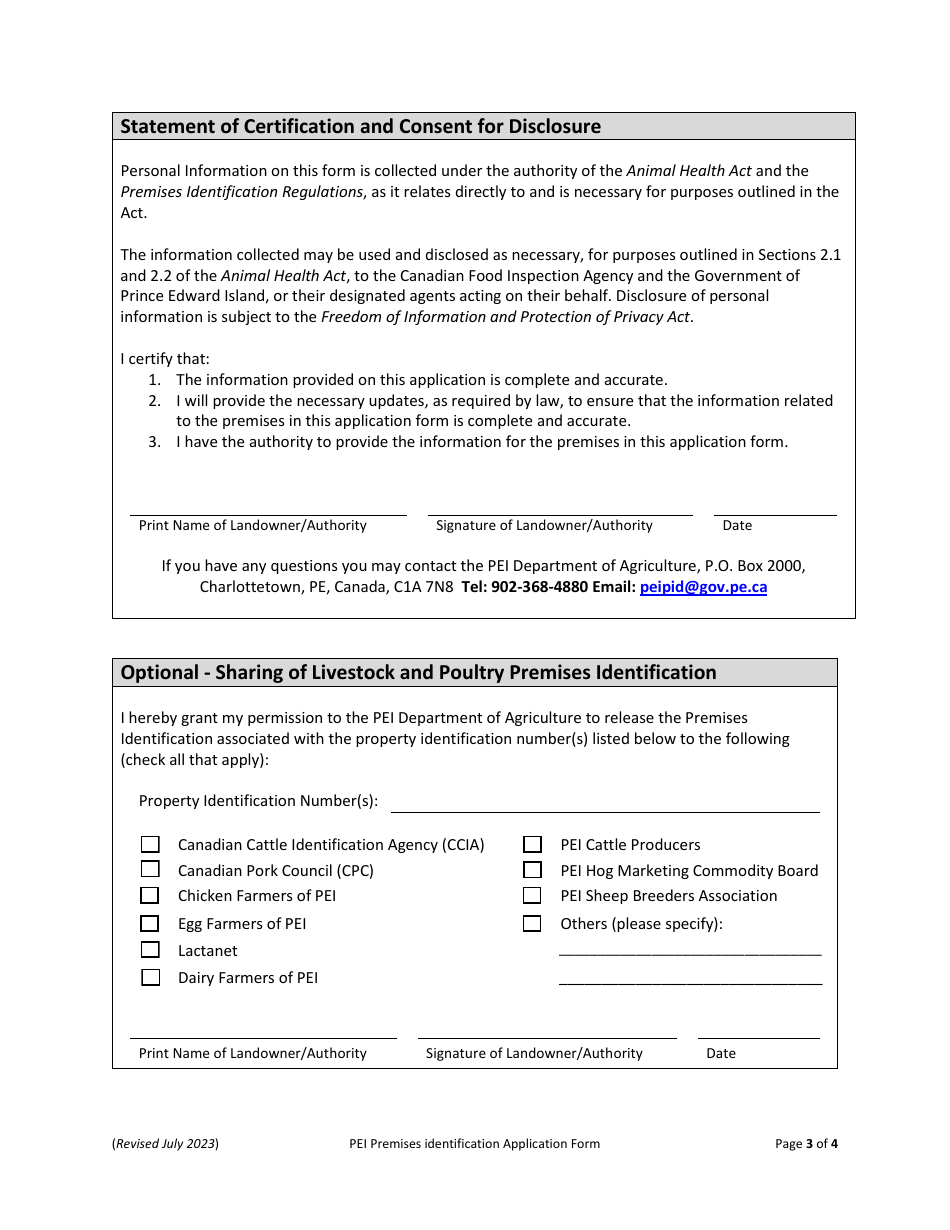 Pei Livestock and Poultry Premises Identification Application - Prince Edward Island, Canada, Page 3