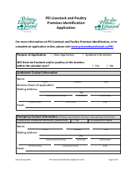 Document preview: Pei Livestock and Poultry Premises Identification Application - Prince Edward Island, Canada