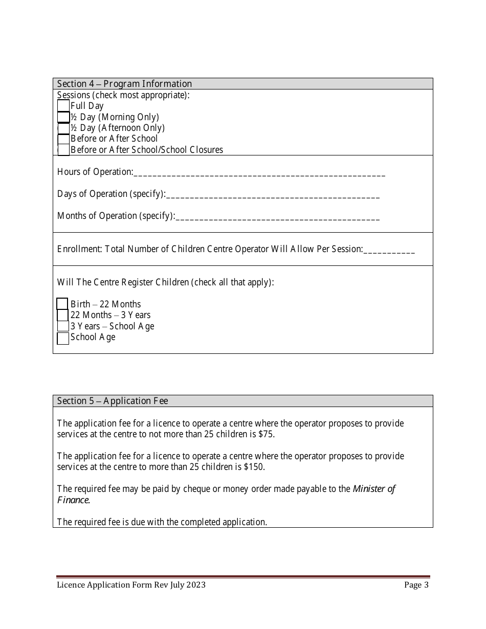 Early Childhood, Preschool and School Age Child Centre Licence Application Form - Prince Edward Island, Canada, Page 3