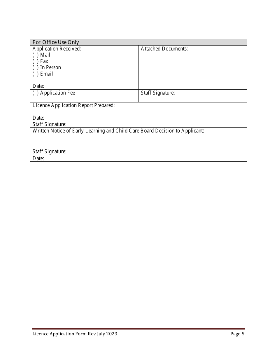 Early Childhood, Preschool and School Age Child Centre Licence Application Form - Prince Edward Island, Canada, Page 5