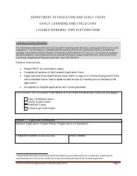 Early Learning and Child Care Licence Renewal Application Form - Prince Edward Island, Canada