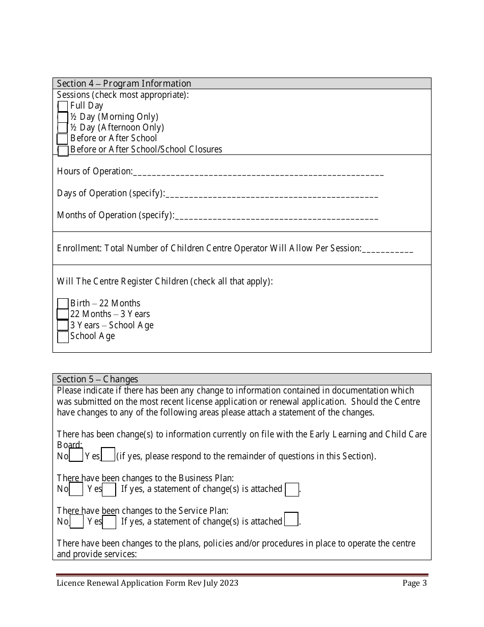 Early Learning and Child Care Licence Renewal Application Form - Prince Edward Island, Canada, Page 3