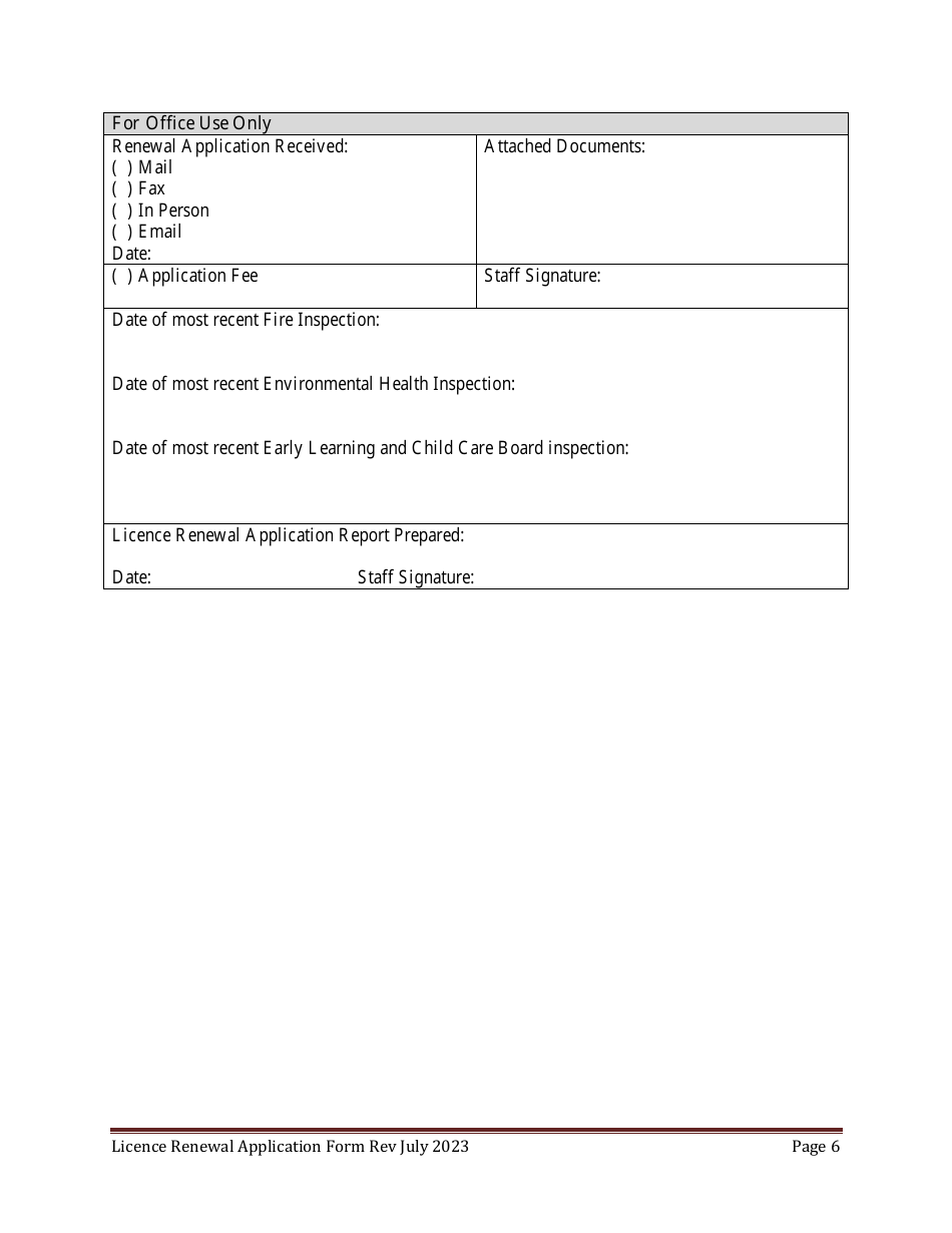 Early Learning and Child Care Licence Renewal Application Form - Prince Edward Island, Canada, Page 6