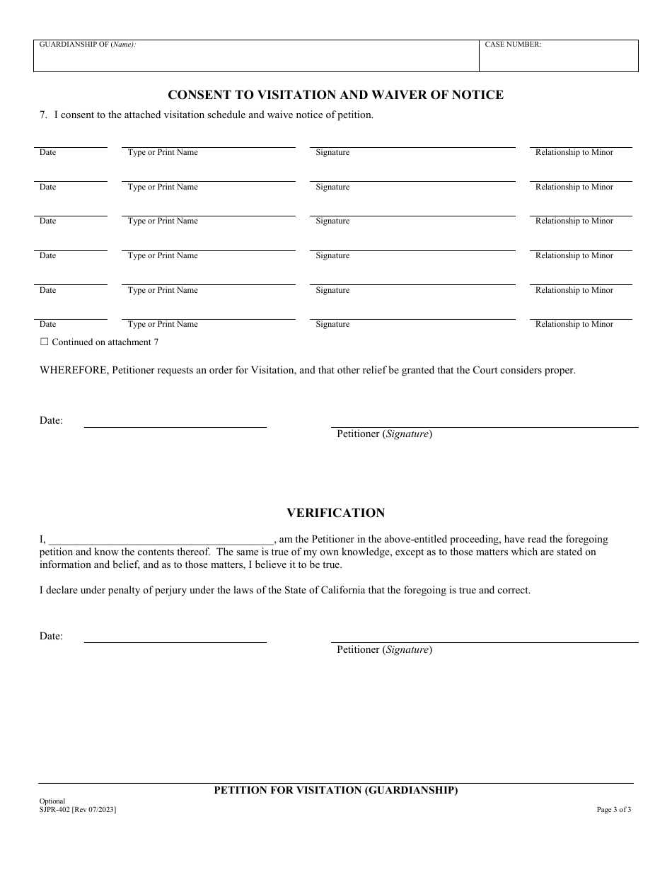 Form SJPR-402 Petition for Visitation (Guardianship) - County of San Joaquin, California, Page 3