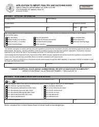 Document preview: Form SFN62327 Application to Import Poultry and Hatching Eggs - North Dakota