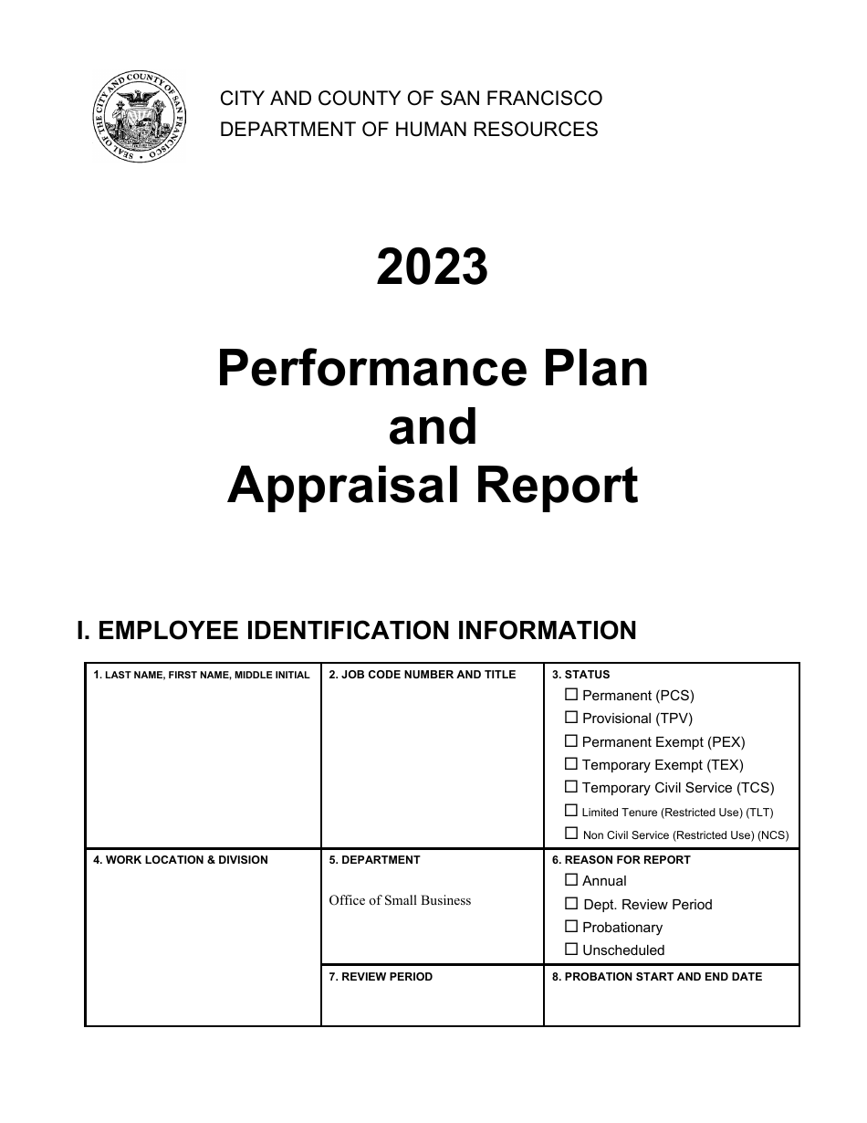 Performance Plan and Appraisal Report - City and County of San Francisco, California, Page 1
