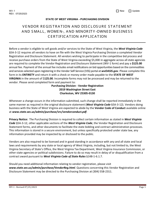 Form WV-1 Vendor Registration and Disclosure Statement and Small, Women-, and Minority-Owned Business Certification Application - West Virginia