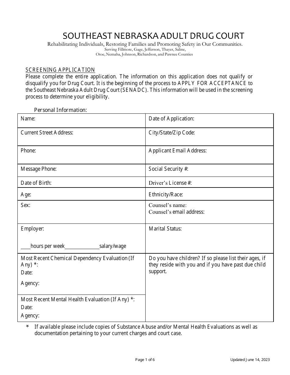 Screening Application - Nebraska, Page 1