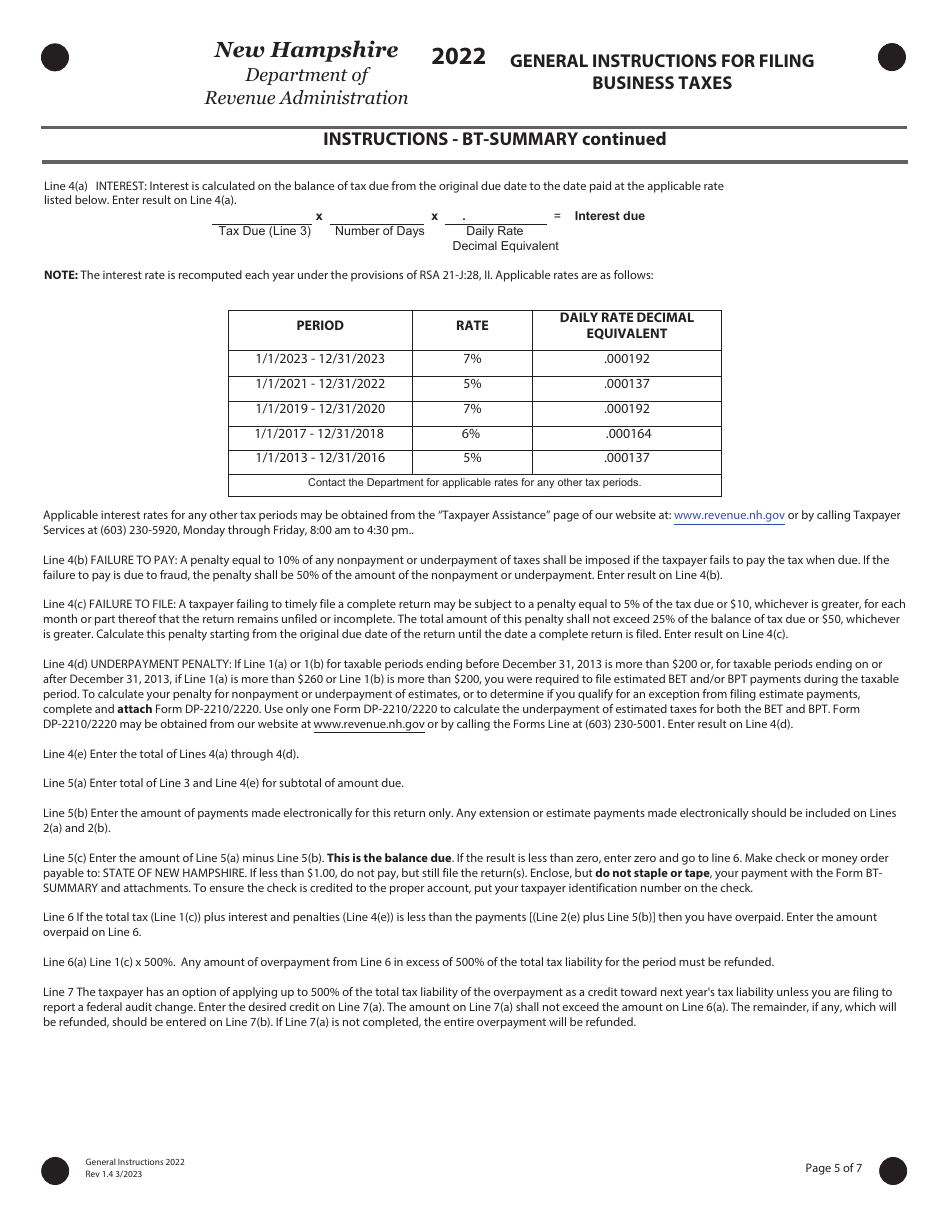 Instructions for Form BET Business Enterprise Tax Return - New Hampshire, Page 5