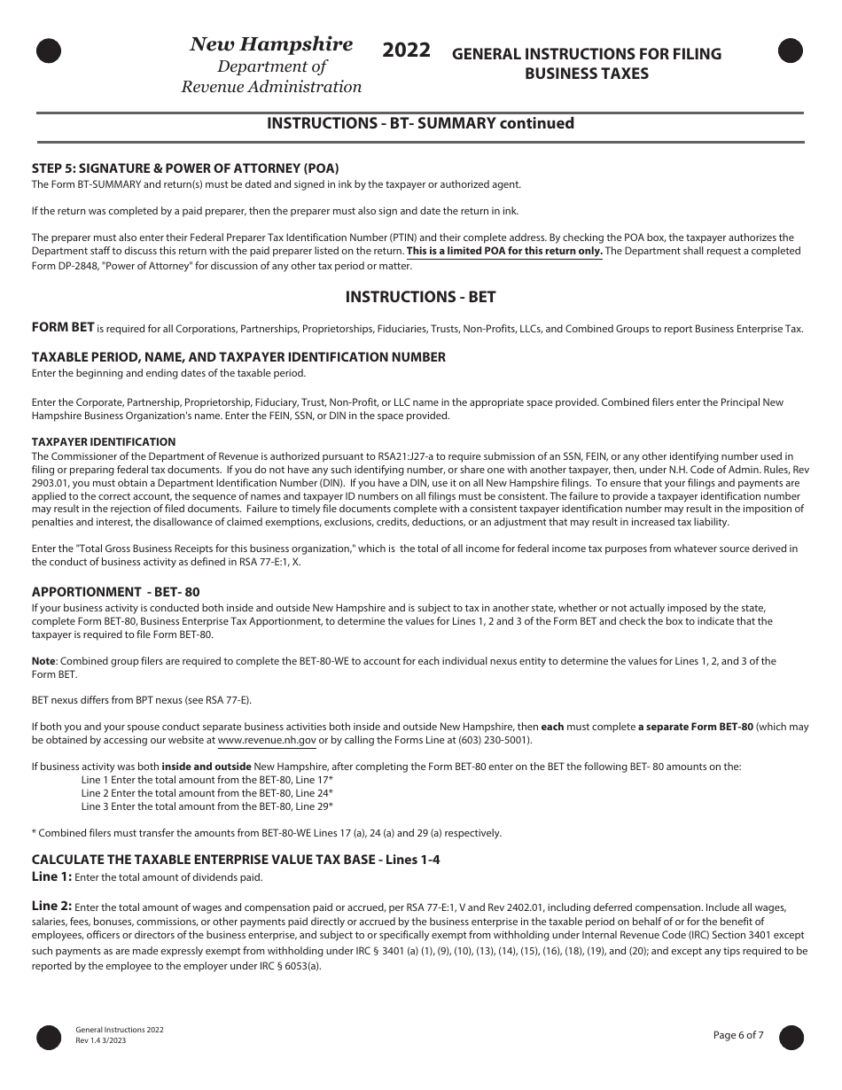 Download Instructions for Form BET Business Enterprise Tax Return PDF ...