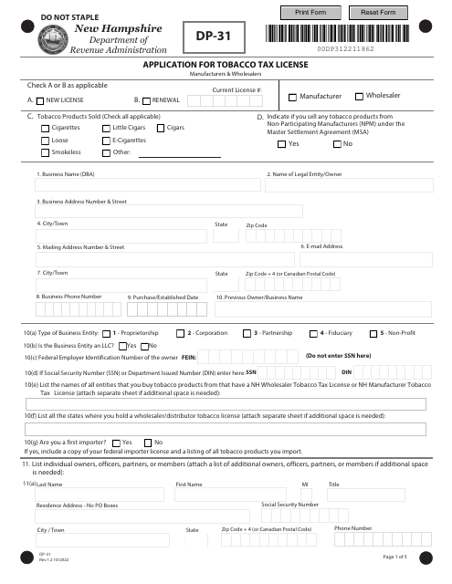 Form DP-31  Printable Pdf
