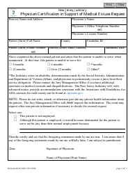 Document preview: Form 12308 Physician Certification in Support of Medical Excuse Request - New Jersey