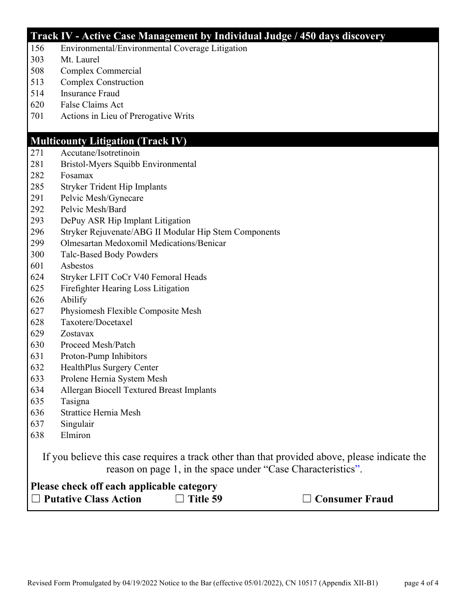 Form CN10517 Appendix XII-B1 Civil Case Information Statement (Cis) - New Jersey, Page 4