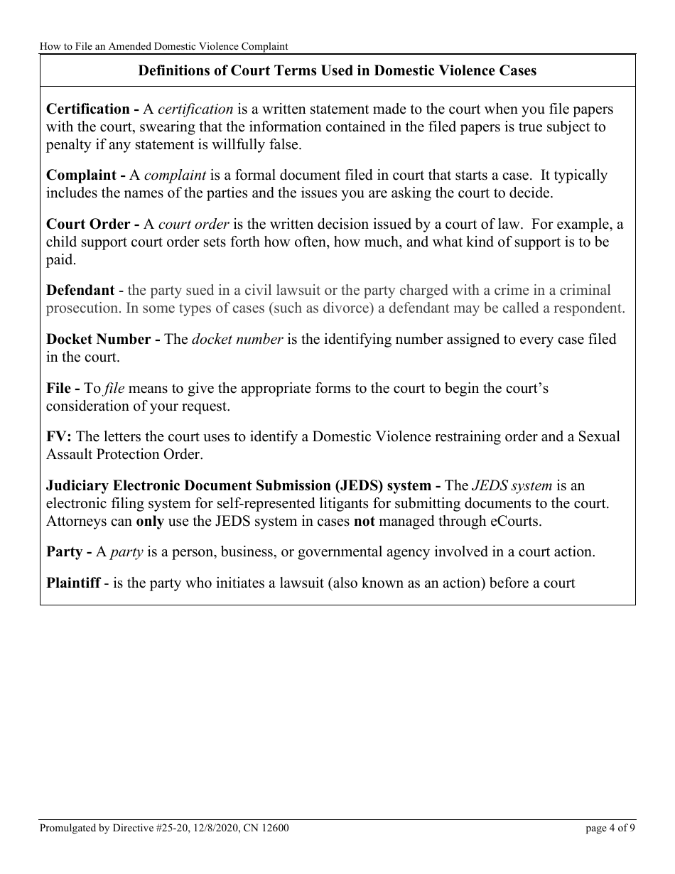 Form 12600 Application to Amend Domestic Violence Complaint - New Jersey, Page 4