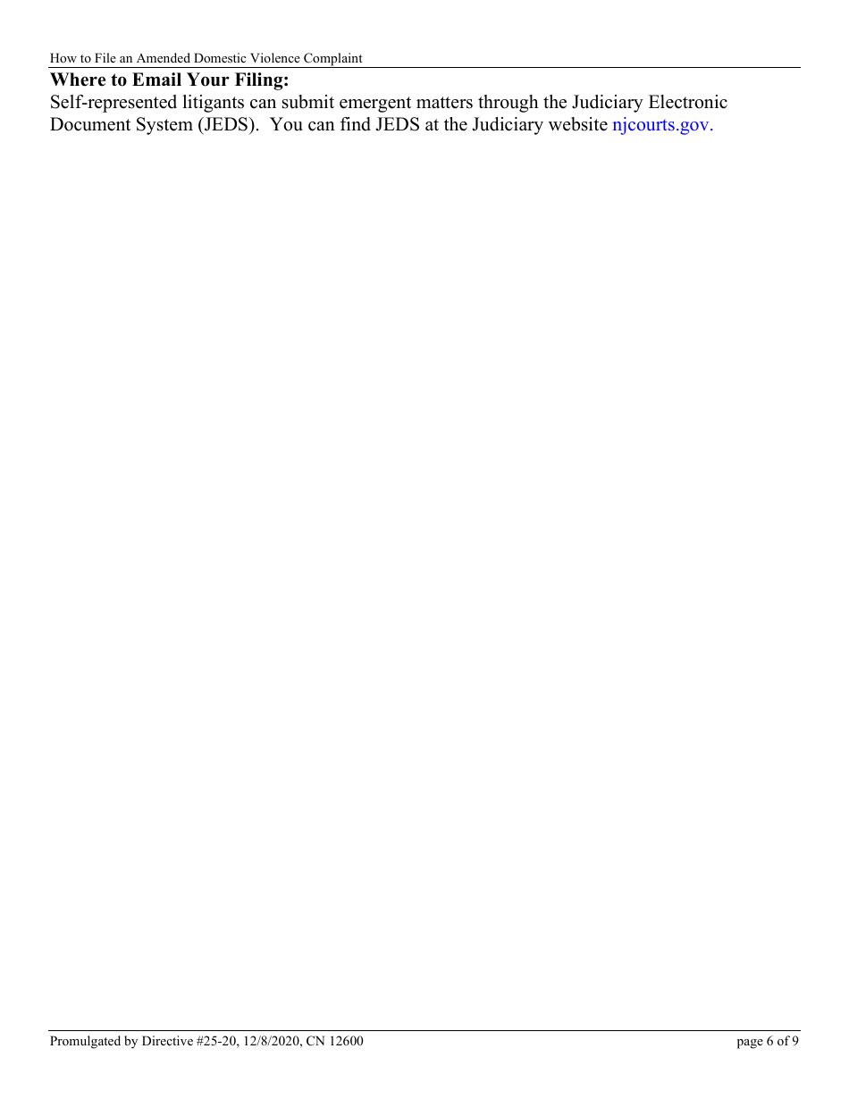 Form 12600 Application to Amend Domestic Violence Complaint - New Jersey, Page 6
