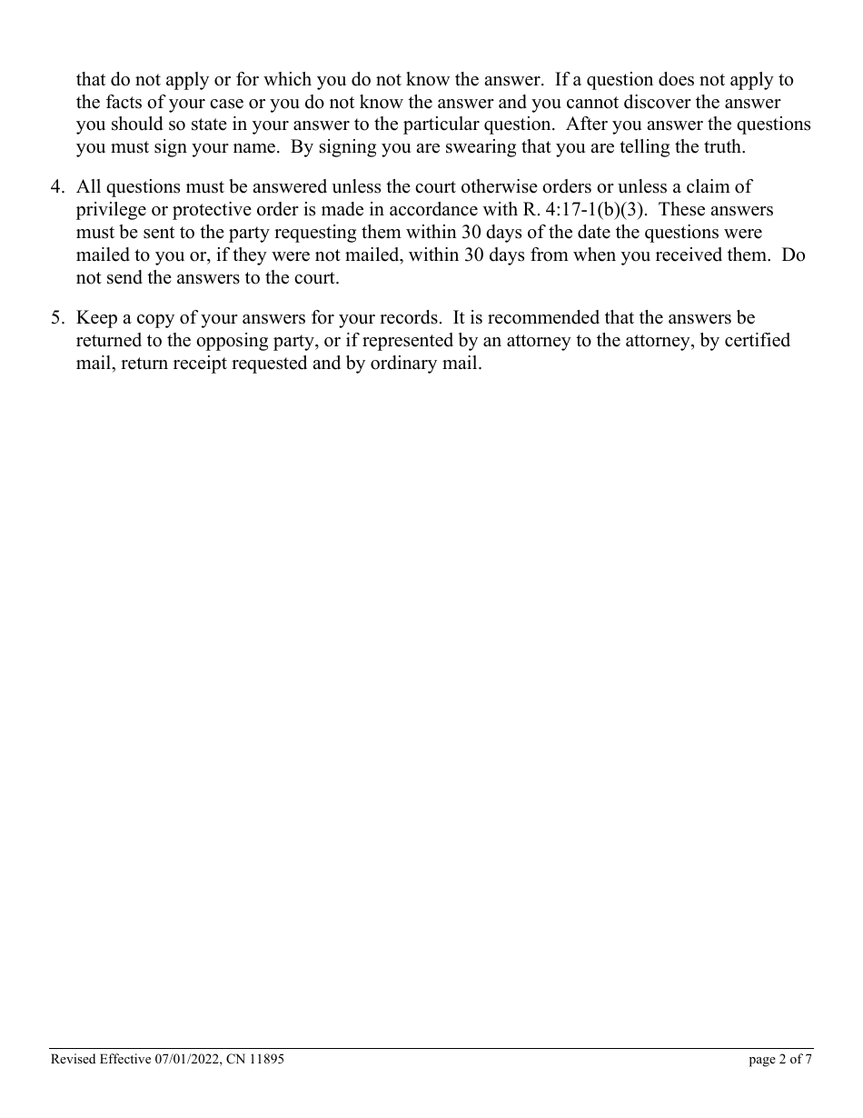 Form 11895 Model Interrogatories in Special Civil Part Contract and Debt Collection Cases in Which the Demand Exceeds $5,000 - New Jersey, Page 2
