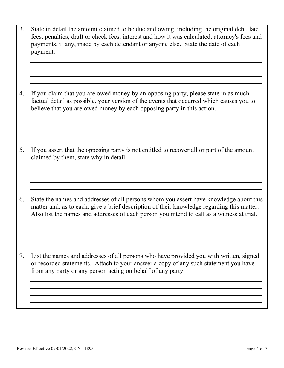 Form 11895 Model Interrogatories in Special Civil Part Contract and Debt Collection Cases in Which the Demand Exceeds $5,000 - New Jersey, Page 4