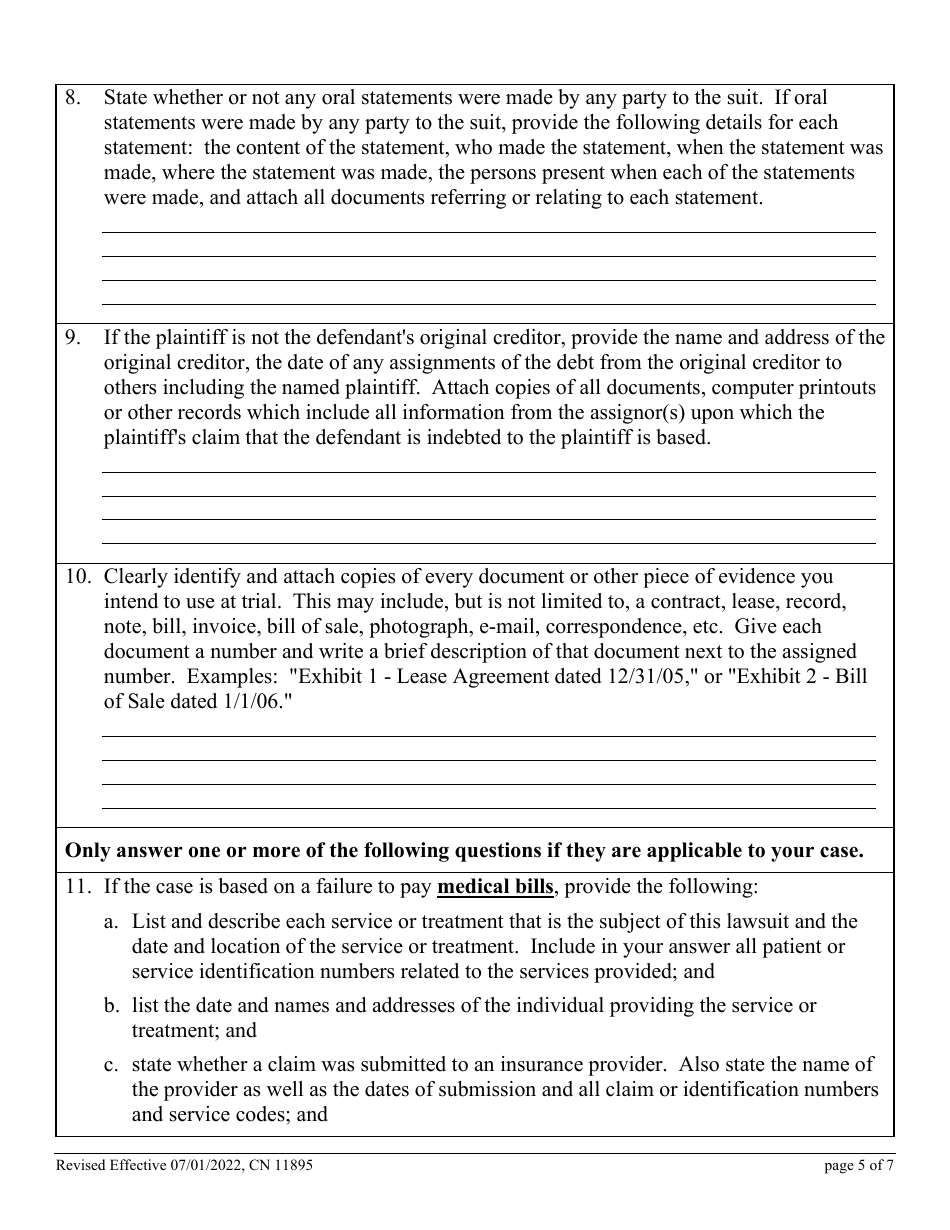 Form 11895 Model Interrogatories in Special Civil Part Contract and Debt Collection Cases in Which the Demand Exceeds $5,000 - New Jersey, Page 5