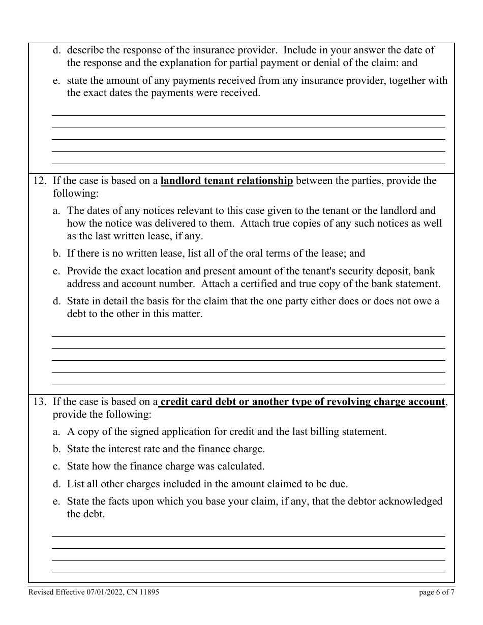 Form 11895 Model Interrogatories in Special Civil Part Contract and Debt Collection Cases in Which the Demand Exceeds $5,000 - New Jersey, Page 6