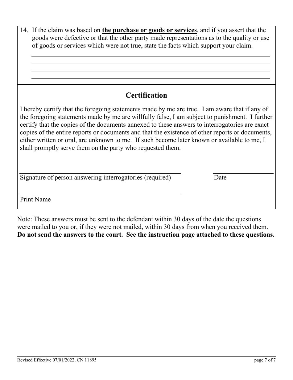 Form 11895 Model Interrogatories in Special Civil Part Contract and Debt Collection Cases in Which the Demand Exceeds $5,000 - New Jersey, Page 7