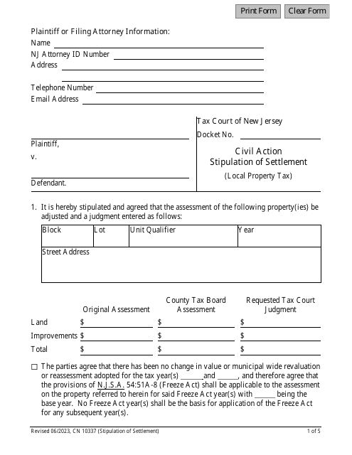 Form 10337  Printable Pdf