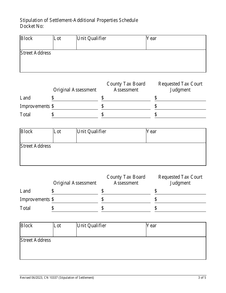 Form 10337 Civil Action - Stipulation of Settlement (Local Property Tax) - New Jersey, Page 3