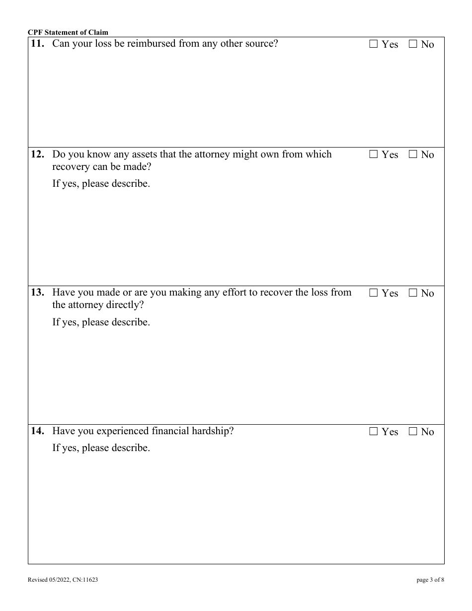 Form 11623 Statement of Claim - New Jersey, Page 3