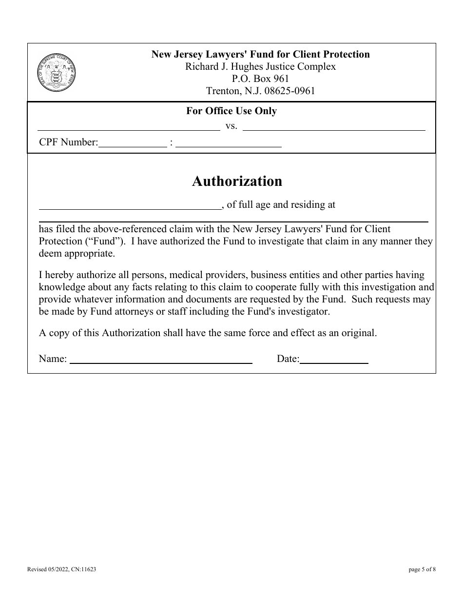 Form 11623 Statement of Claim - New Jersey, Page 5